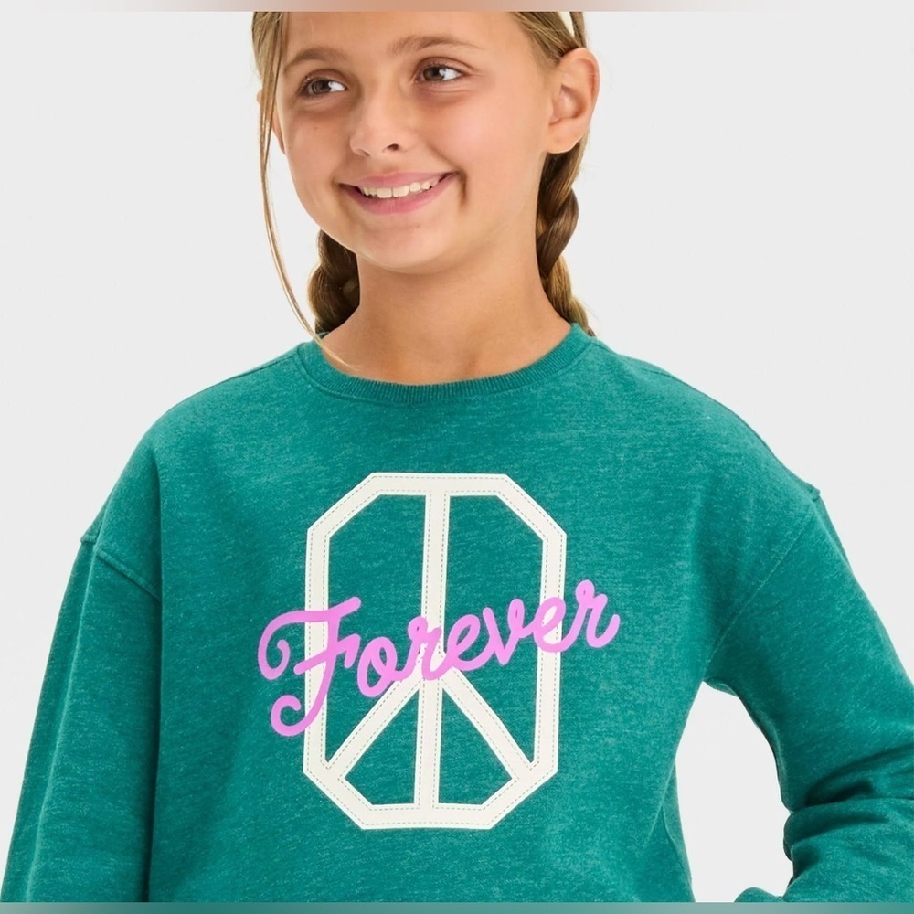 Cat & Jack Girls’ Fleece Crew Pullover Sweatshirt Dark Green XS (4/5) - Picture 1 of 3